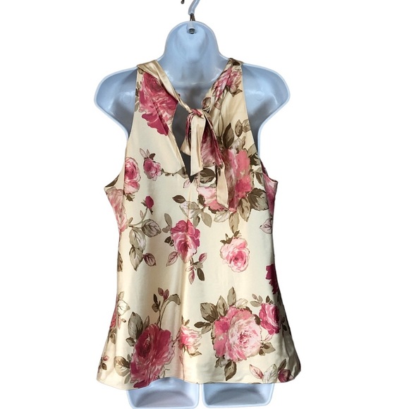Banana Republic Silk Blouse Pink floral Zip Side Lined Sleeveless Size XL - Picture 2 of 4